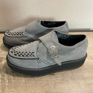 TUK Grey Suede CREEPERS Monk Strap & Buckle PLATFORM SHOES